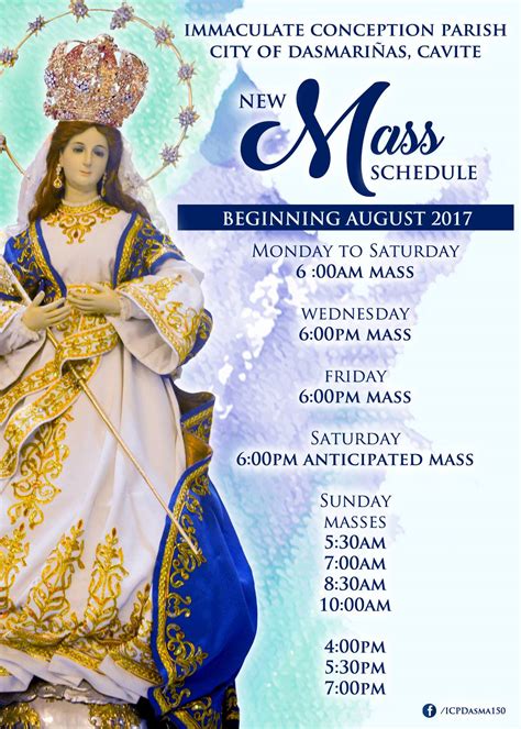 Mass Schedule of Immaculate Conception Parish Church.